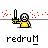 Pixelated character in yellow shirt holding sword with red particle effects, cycling through poses with text labels below.