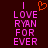 Dark red background with pink pixelated text reading "I LOVE RYAN FOR EVER" and an orange pixelated heart symbol above the text.