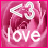 Pixelated pink icon with white heart symbol and 'love' text on a gradient background.