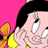 A 48x48 pixel animated contact sheet showing a cartoon character's face in six frames with varying expressions and eye positions against a bright pink background, featuring black hair, yellow clothing, an orange bow tie, and visible animation artifacts like dithering and anti-aliasing.