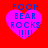 Four identical pixelated heart-shaped icons with blue text on a red background, each displaying 'POOH BEAR ROCKS !!!!!' in blocky font.