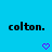 Two identical pixelated text strings 'colton.' in black on a cyan background, each with a purple pixelated heart below.