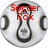 Two circular silver-toned icons with black curved accents, each featuring a central hourglass shape and red text reading "Soccer Rox" on the left icon and "My Sox!!" on the right.