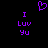 Purple pixelated text and heart symbol on black background, two identical side-by-side layouts with 'I Luv Yu' text below a heart.