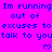 A static image with bright pink background and blue text repeating "Im running Im running Im running out of out of out of excuses to excuses to excuses to talk to you talk to you talk to you" with pixelated hearts below each phrase.