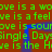 Green text repeats 'love is a woove is a feelve is a sou', 'Single Days', and 've is the Hue is the H' on a brown background with a blue L-shaped frame.
