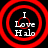 Four red concentric circles with white text "I Love Halo" on black background, each circle has a different number of rings.
