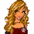 Pixel art character with long blonde hair wearing red plaid pants and a striped crop top, shown in two frames of an animated contact sheet.