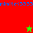 A pixelated image divided into four quadrants with red, green, and brown sections containing blue text and two star symbols.
