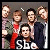 Group of people in a pixelated image with changing text and heart symbols above their heads.