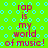 Green background with light blue circular patterns and repeated red text reading 'rap is my world of music!' in a pixelated style.