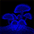 Six mushroom-shaped figures in blue, purple, red, orange, yellow, and green arranged in two on a black background