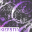 Pixelated static image with purple and white lightning-like streaks over dark gray background, featuring 'KIERSTIN' text in purple block letters at bottom.
