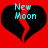Two identical pixelated heart icons with a vertical crack, each displaying 'New Moon' text in cyan over black and red background.