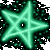 Three neon star-shaped icons in green, pink, and blue with glowing outlines and dark centers, set against pixelated backgrounds.