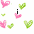 Pixelated heart shapes in pink and green with text fragments 'i', 'love', and 'you' on a white background.