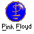 Blue circular icon with brown border containing stylized orange 'P' symbol and white highlight, below which is pixelated text reading 'Pink Floyd'.