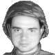 Two grayscale images of a person wearing a helmet, showing different facial expressions and eye states side-by-side.