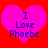 Two identical pink heart shapes on a red background with blue text reading "I Love Phoebe" inside each heart.