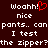 A static contact sheet of two identical animated frames showing pixelated text on a dark background with a red heart symbol replacing the exclamation mark in "Woahh!".