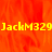 Yellow text 'JackM329' repeats across an orange flame-patterned background with a gray rectangular overlay on the right side.