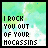 identical pixelated icons with green and white watercolor background, black text reading "I ROCK YOU OUT OF YOUR MOCCASINS", and subtle blue particle effects