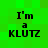 Green pixelated background with black text reading "I'm a KLUTZ" in four identical quadrants.