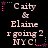 Pixelated text reads "Cait & Elaine r going 2 NYC!" with pink and purple star accents on a black background.