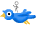Blue bird with yellow beak and feet in various flying poses, each holding a white rectangular sign with black symbol.