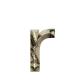 Animated sequence of fragmented, abstract shapes resembling stylized letters or symbols in earthy tones against a gray background.