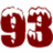 Red pixelated numerals '9' and '3' with white outlines on a plain background, forming the number 93.