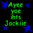 Green text and blue stars on black background with repeated phrases and names in pixelated font.
