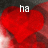 Red heart-shaped icon with white text changing from 'ha' to 'haha...' to 'GROCK...' across four