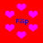 Red background with scattered pink hearts and blue text reading "Filip" in four locations.