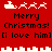 Red background with white pixelated Santa sleighs and reindeer, black text reading "Merry Christmas! [i love him]" repeated twice in a