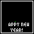 Animated black background with white text 'HAPPY NEW YEAR!' and changing colored pixel fireworks in various patterns.