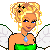 Pixel art contact sheet showing two frames of a Tinker Bell character with green outfit, white wings, and blue necklace on transparent background.