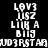 Static image of repeated text blocks on black background with gray rectangle at bottom right, showing pixelated white characters in three and two above a horizontal line of identical text