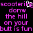 Pixelated text in bright pink on black background with a white cursor blinking over the word 'scootering' in the top