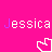 Pixelated pink background with repeated 'Jessica' text and alternating white/purple hand icons in a pattern