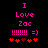 Pixelated pink text and symbols on black background with red heart variations, showing animation change in heart colors.