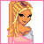 Pixel art contact sheet showing a female character in pink and white outfit across multiple frames with text elements at bottom right.