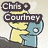 Animated icon shows two cartoon characters embracing under text reading 'Chris Courtney' with a small heart symbol.