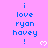 Pixelated text repeats 'i love ryan havey !' in blue on a pink background with white heart symbols.