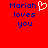 Red background with blue pixelated text 'Mariah loves you' and a white heart symbol next to the name.