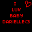 Red pixelated text and heart symbol on black background, with identical static left and right showing 'I LUV BABY DARIELLE<3' in blocky red letters