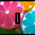 Pixelated image with pink text on a background of fruit and candies, showing partial phrases across two