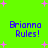 Bright green background with pink plus signs and four identical blue text blocks reading "Brionna Rules!" arranged in a