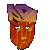 A 3x3 contact sheet of nine pixelated animation frames showing a Transformers-style robot head with red face, purple top, and brown body in various poses against gray background.