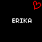 Red pixelated heart symbol above two white 'ERIKA' text blocks on black background.